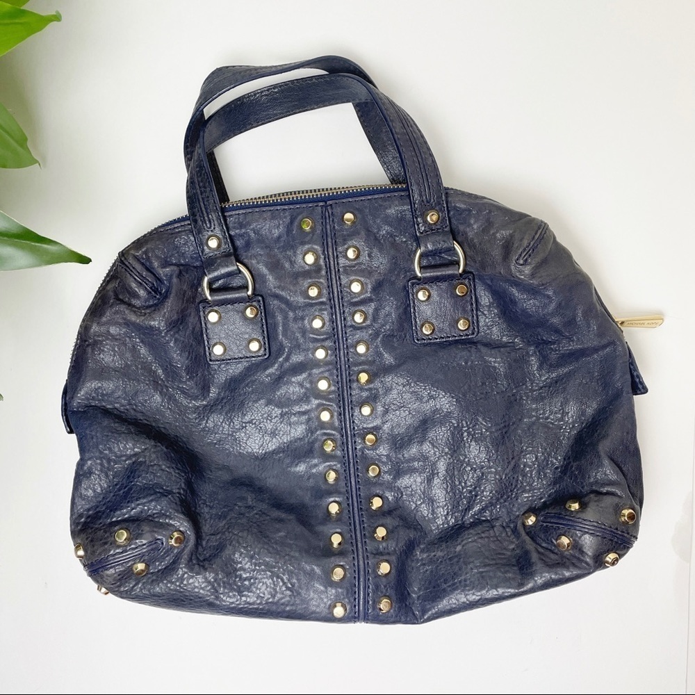 Michael Kors Y2K “Astor" studded blue distressed moto leather handbag - Picture 2 of 14